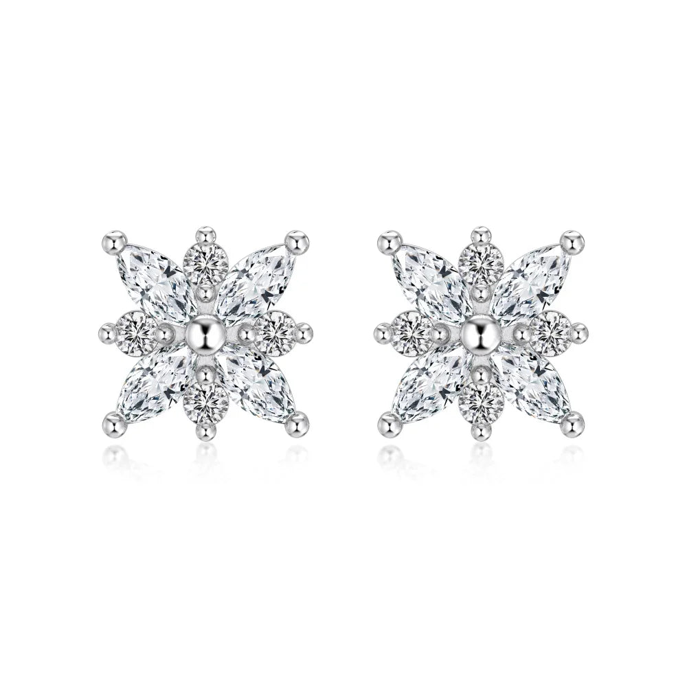 KAKODIY Fashion Fine Rhodium Plated 925 Sterling Silver Unchanged 5A Cubic Zirconia Snowflake Shaped Earrings for Women - product image 1