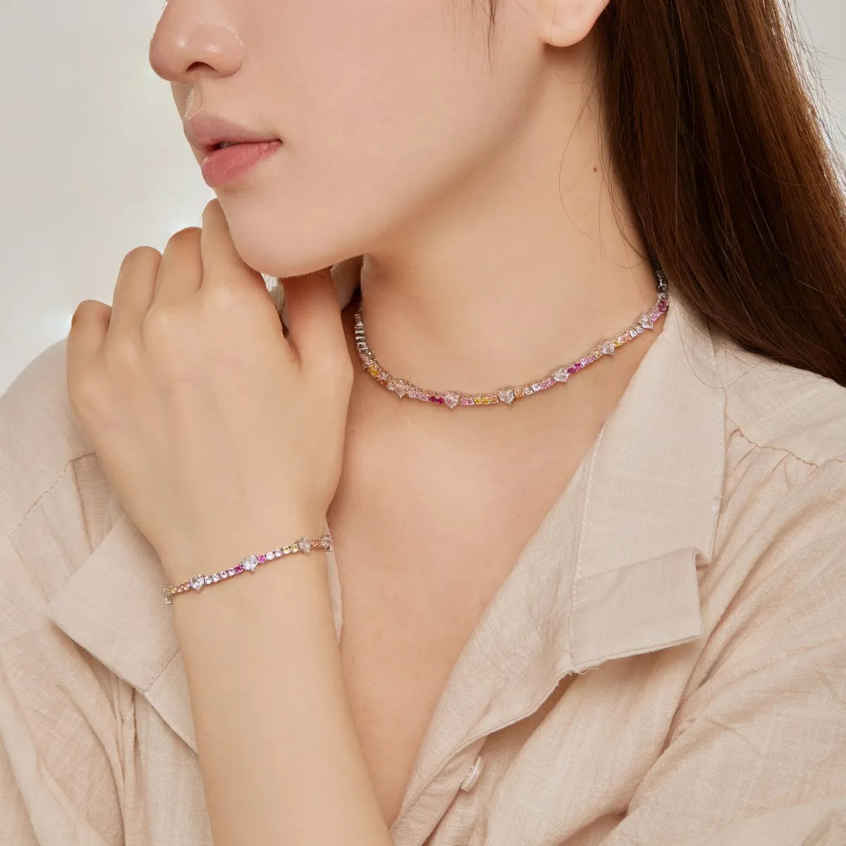 Korean Trendy Multi Color S925 Silver Pink  Bracelet Bling Cz Cubic Zircon Pear Shape Bracelets for Women Jewelry