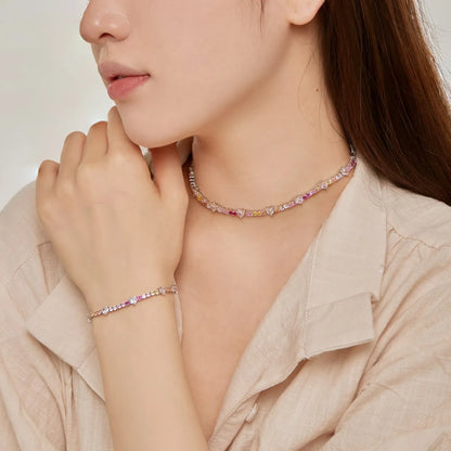 Korean Trendy Multi Color S925 Silver Pink  Bracelet Bling Cz Cubic Zircon Pear Shape Bracelets for Women Jewelry