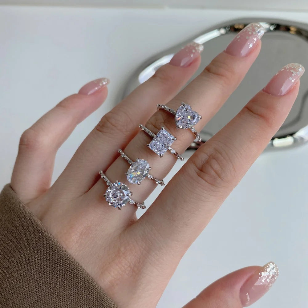 S925 Silver Hypoallergenic Rhodium Plated 8A Crushed Iced Out Cut Cubic Zirconia Heart Wedding Ring