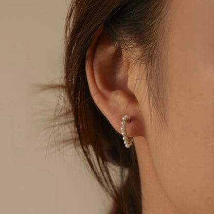 Elegant Classic Design S925 Sterling Silver Jewelry 18K Gold Plated Stud Earring Shell Pearl Heart Hoop Earrings for Women