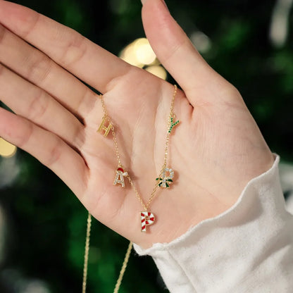 Trending Design Fine Fashion Jewelry S925 Silver Happy New Year Merry Christmas Zircon Alphabet Pendant Necklace