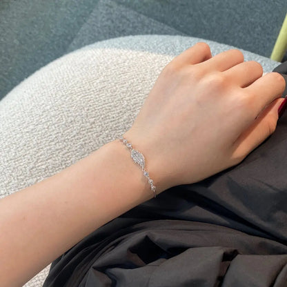 925 Sterling Silver Leaf 5A CZ Chain Bracelet product image 3