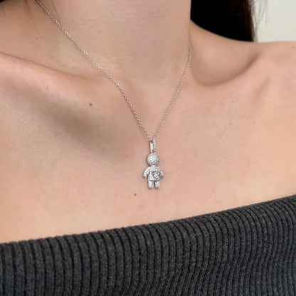 New Design 925 Sterling Silver Cute 5A Cubic Little Boy Pendant Necklaces for Women Girls Lady