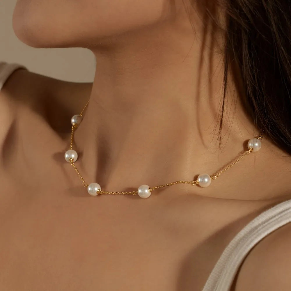 New Arrival Hypoallergenic S925 Sterling Silver Beading Choker Necklace 18K Gold Plated Shell Pearl Necklaces for Women