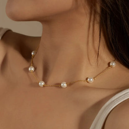 New Arrival Hypoallergenic S925 Sterling Silver Beading Choker Necklace 18K Gold Plated Shell Pearl Necklaces for Women