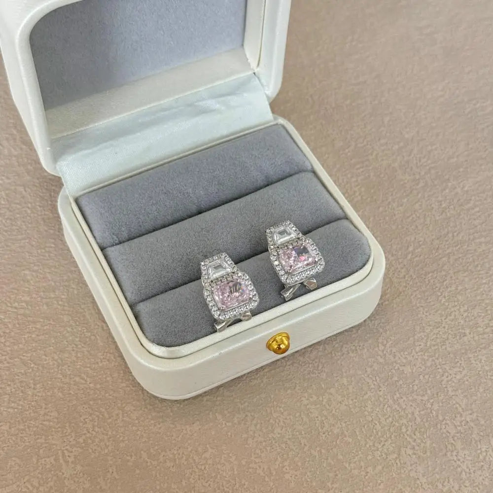 KAKODIY Elegant 925 Sterling Silver Stud Earrings with 8A Emerald Pink Cubic Zirconia Sterling Silver Jewelry - product image 2