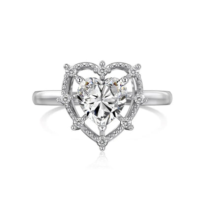 Classic Design Fine Jewelry Women S925 Silver Tarnish Free Rhodium Plated Hollow Out Heart Shape 5A Zirconia Engage Rings