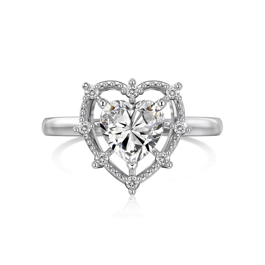 Classic Design Fine Jewelry Women S925 Silver Tarnish Free Rhodium Plated Hollow Out Heart Shape 5A Zirconia Engage Rings