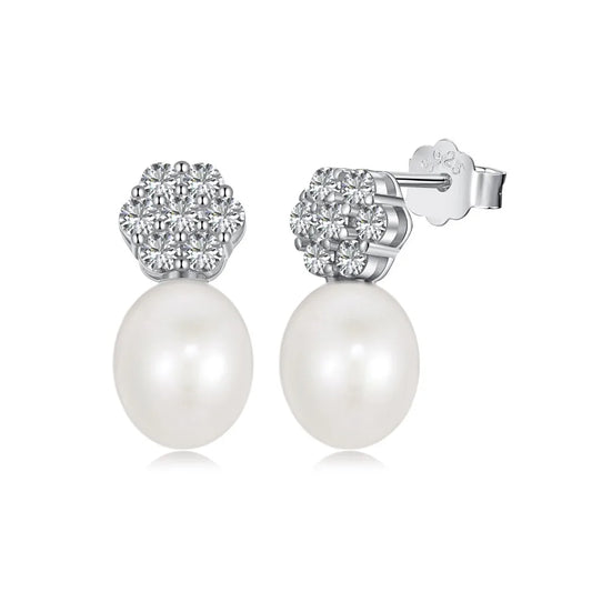 Bijoux Shinny 925 Sterling Silver Earring Cubic Zirconia Jewelry Fresh Water Pearl Earrings Gifts Stud Drop Earrings for Women