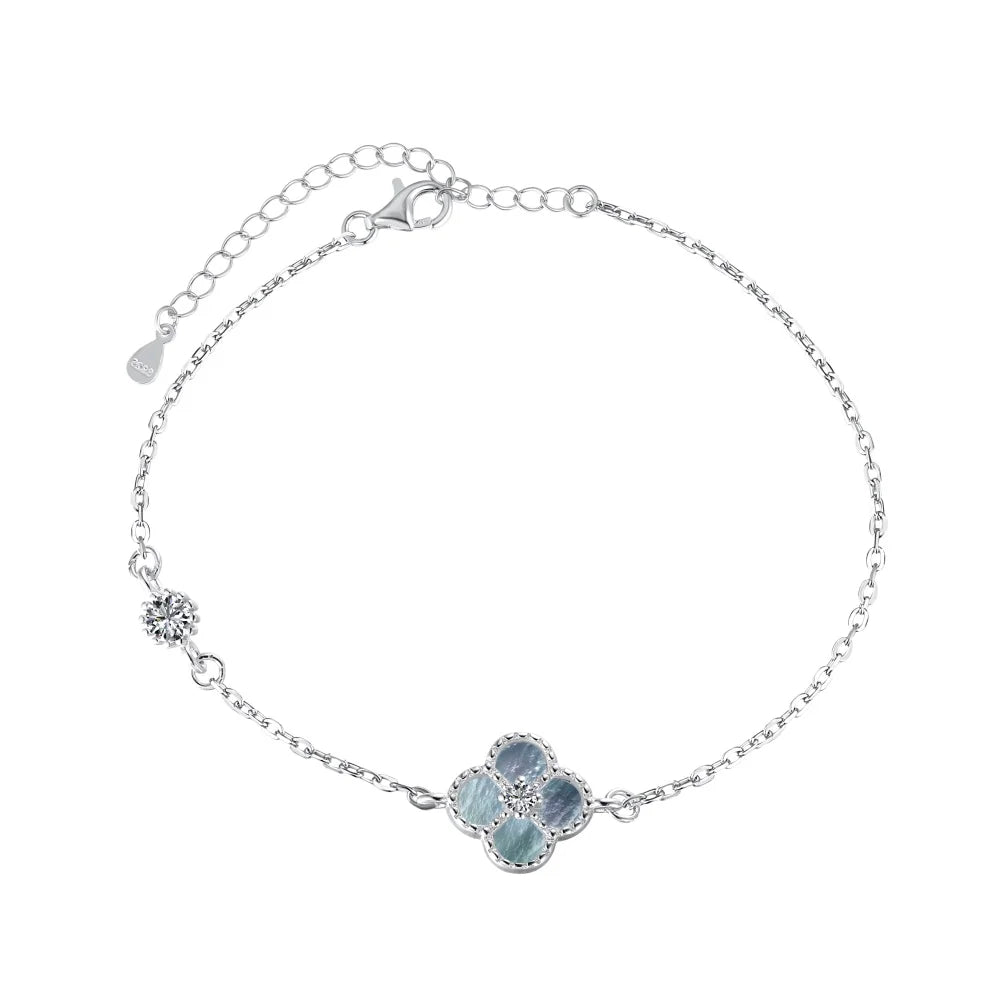 925 Sterling Silver Clover Charm Bracelet by KAKODIY