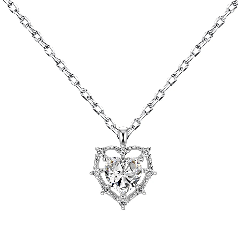 Pink Heart Pendant S925 Silver Necklace Jewelry Girl Sweet Cool Clavicle Chain Accessories Cz Zirconia Necklaces for Women