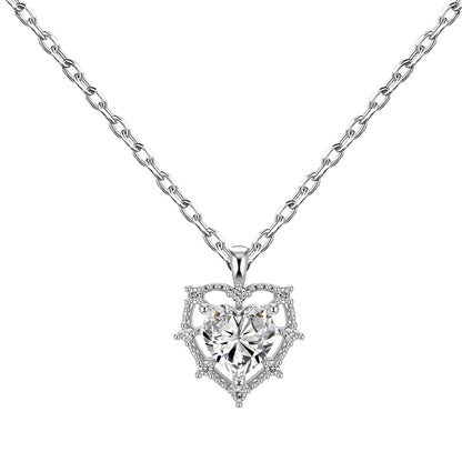 Pink Heart Pendant S925 Silver Necklace Jewelry Girl Sweet Cool Clavicle Chain Accessories Cz Zirconia Necklaces for Women