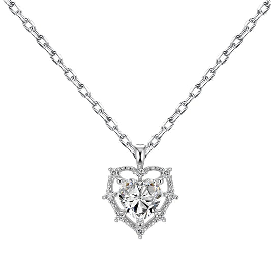 Pink Heart Pendant S925 Silver Necklace Jewelry Girl Sweet Cool Clavicle Chain Accessories Cz Zirconia Necklaces for Women