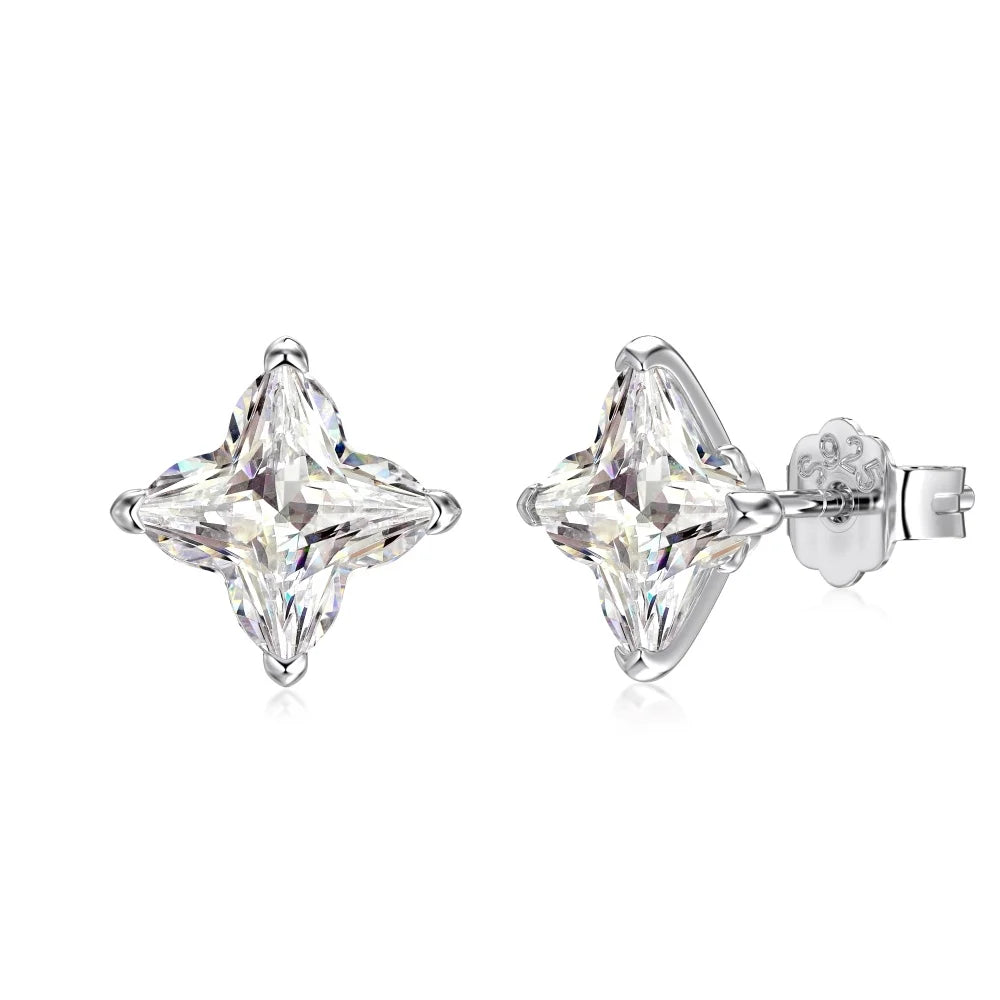 KAKODIY Simple Design Exquisite Rhodium Plated 18K Gold Electroplated Unfaded 5A Cubic Zirconia Four Leaf Clover Flower Stud Earrings