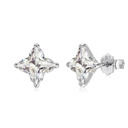 KAKODIY Simple Design Exquisite Rhodium Plated 18K Gold Electroplated Unfaded 5A Cubic Zirconia Four Leaf Clover Flower Stud Earrings