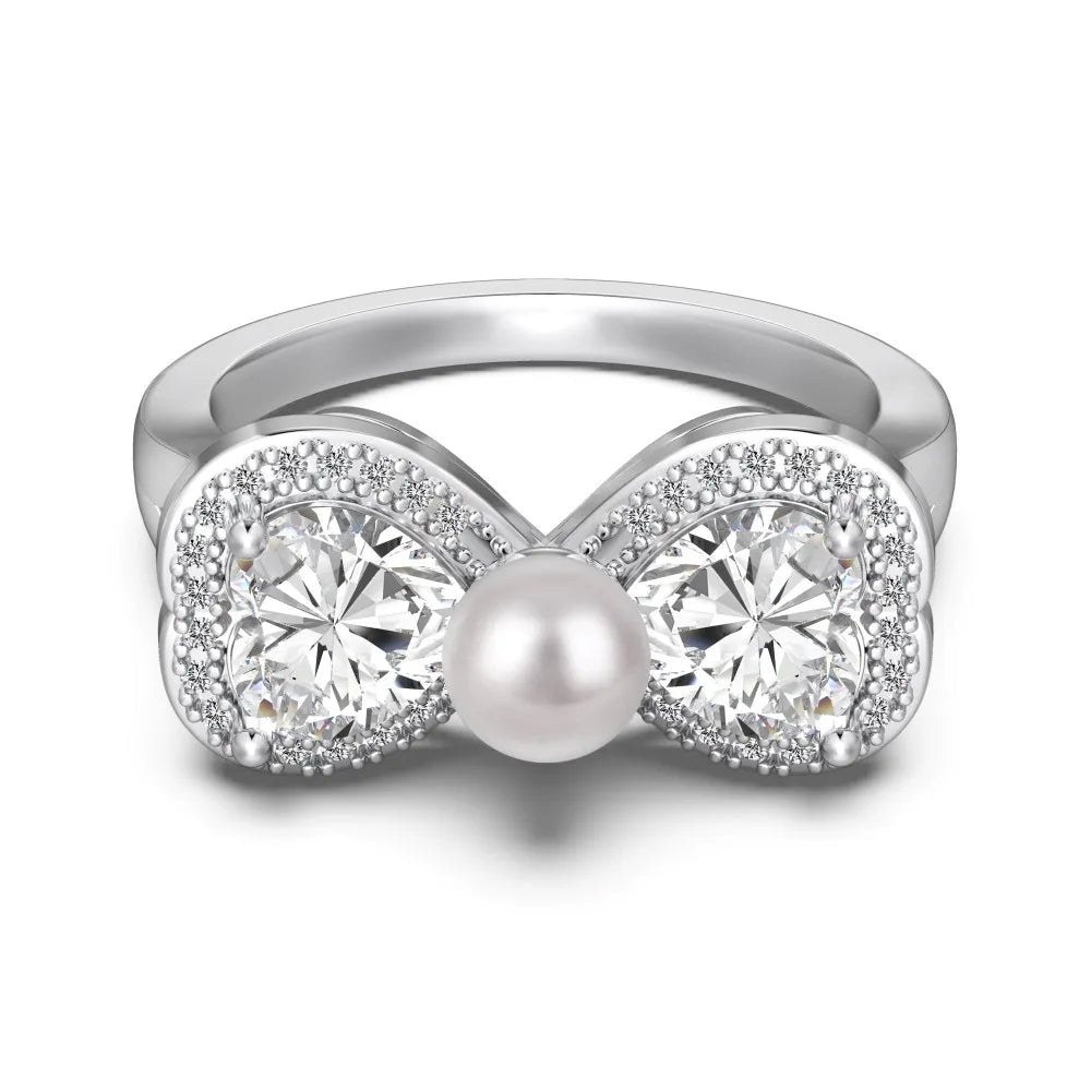 925 Sterling Silver Heart Pearl Engagement Ring by KAKODIY