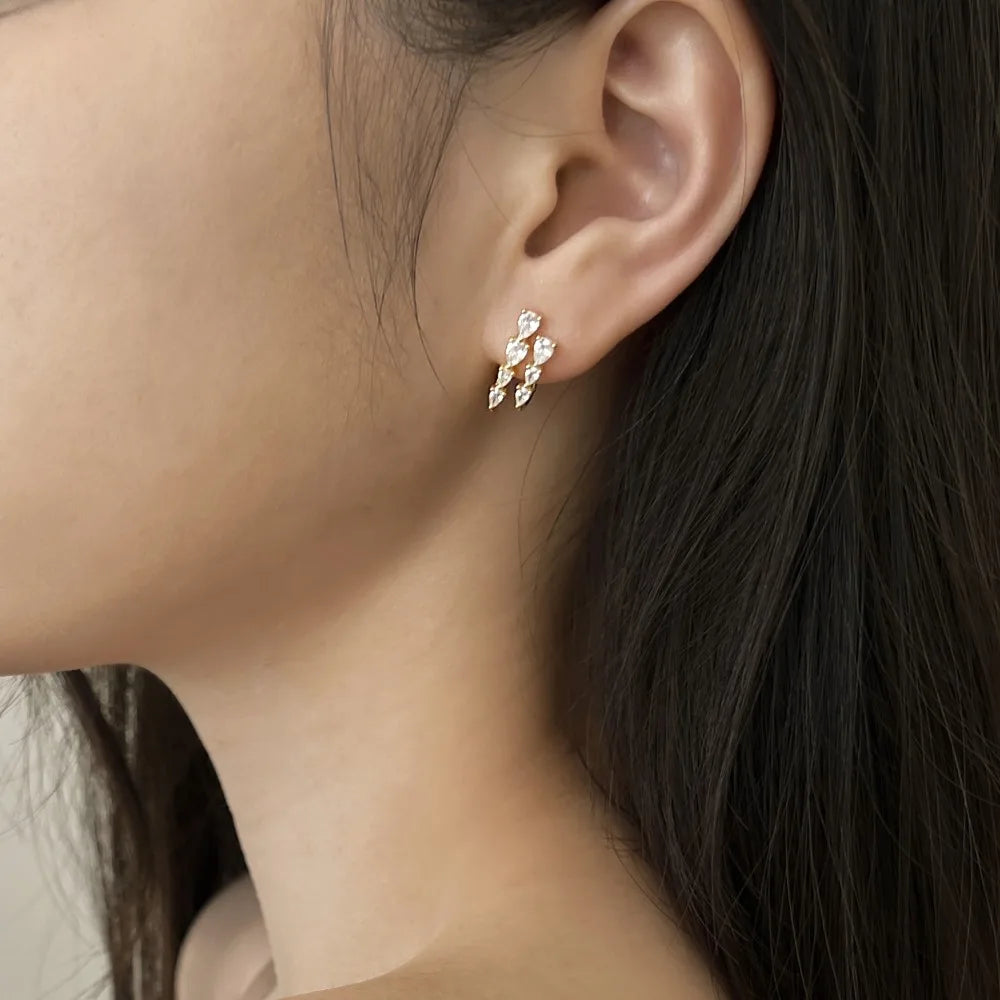 Luxury Geometric S925 Silver Jewelry 18K Gold Plated Earring Cz Zirconia Double Layer Hoops Hook Stud Earrings for Women
