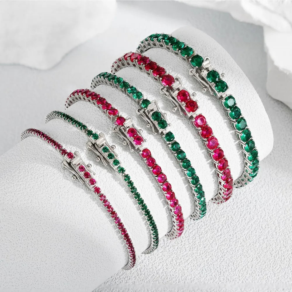 No Moq  Fine Jewelry S925 Sterling Silver Rhodium Plated  Round Cut 4mm 5A Cubic Zirconia Tennis Bracelets Bangles