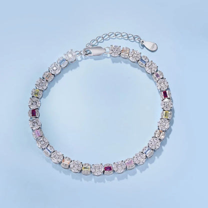 Square Shape Colorful S925 Sterling Silver Bracelet Jewelry Set Cubic Zirconia Pink Stone  Tennis Bracelets Women