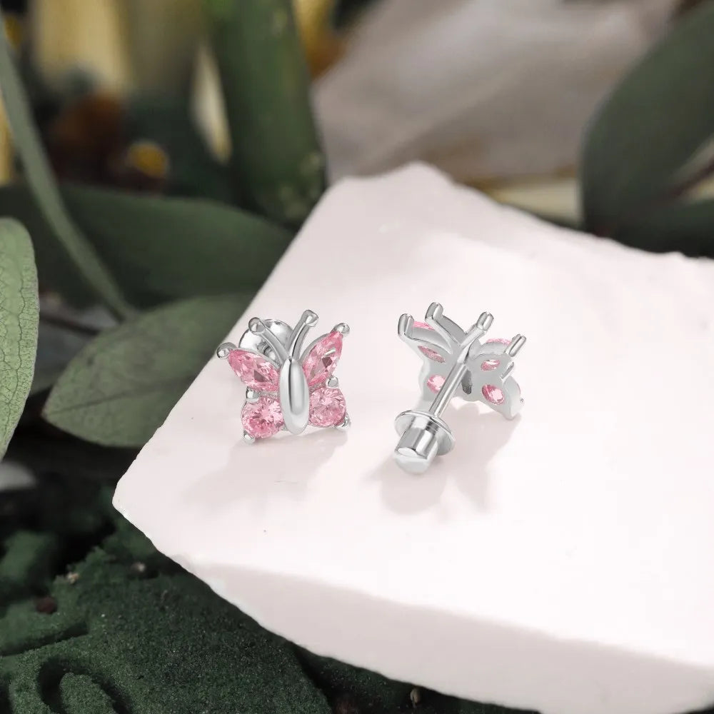 KAKODIY Custom Hypoallergenic Nickel Free 925 Sterling Silver Children's Oval 5A Straight Pull Cube Zirconia Butterfly Stud Accessories - product image 4
