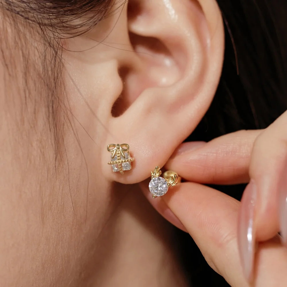 Sustainable Jewelry Factory 2025 Christmas Festival Xmas Gifts Elk 5A Cubic Zirconia S925 Silver Stud Earrings for Women