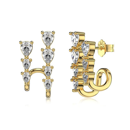 Luxury Geometric S925 Silver Jewelry 18K Gold Plated Earring Cz Zirconia Double Layer Hoops Hook Stud Earrings for Women