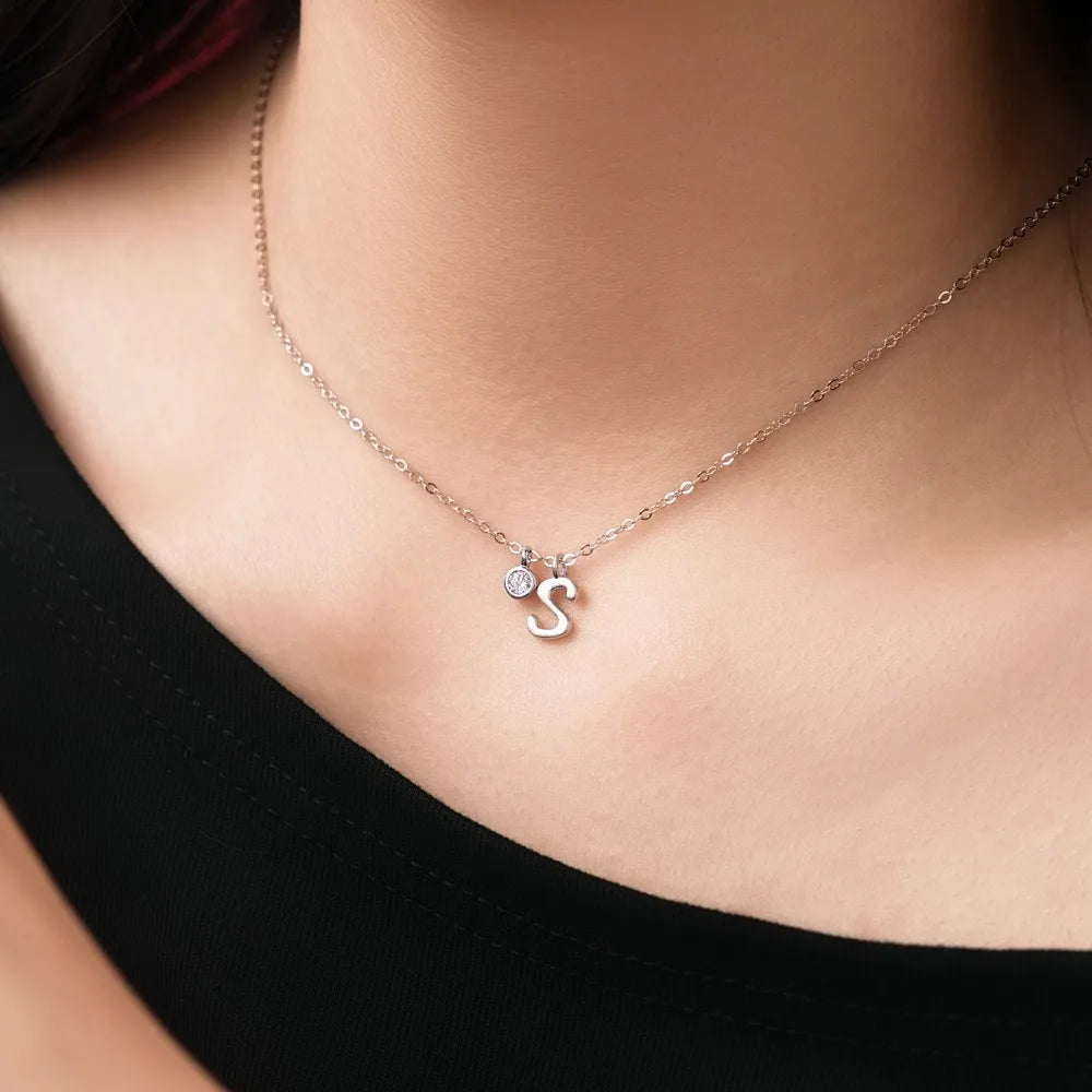 925 Sterling Silver S Initial 5A CZ Necklace product image 5