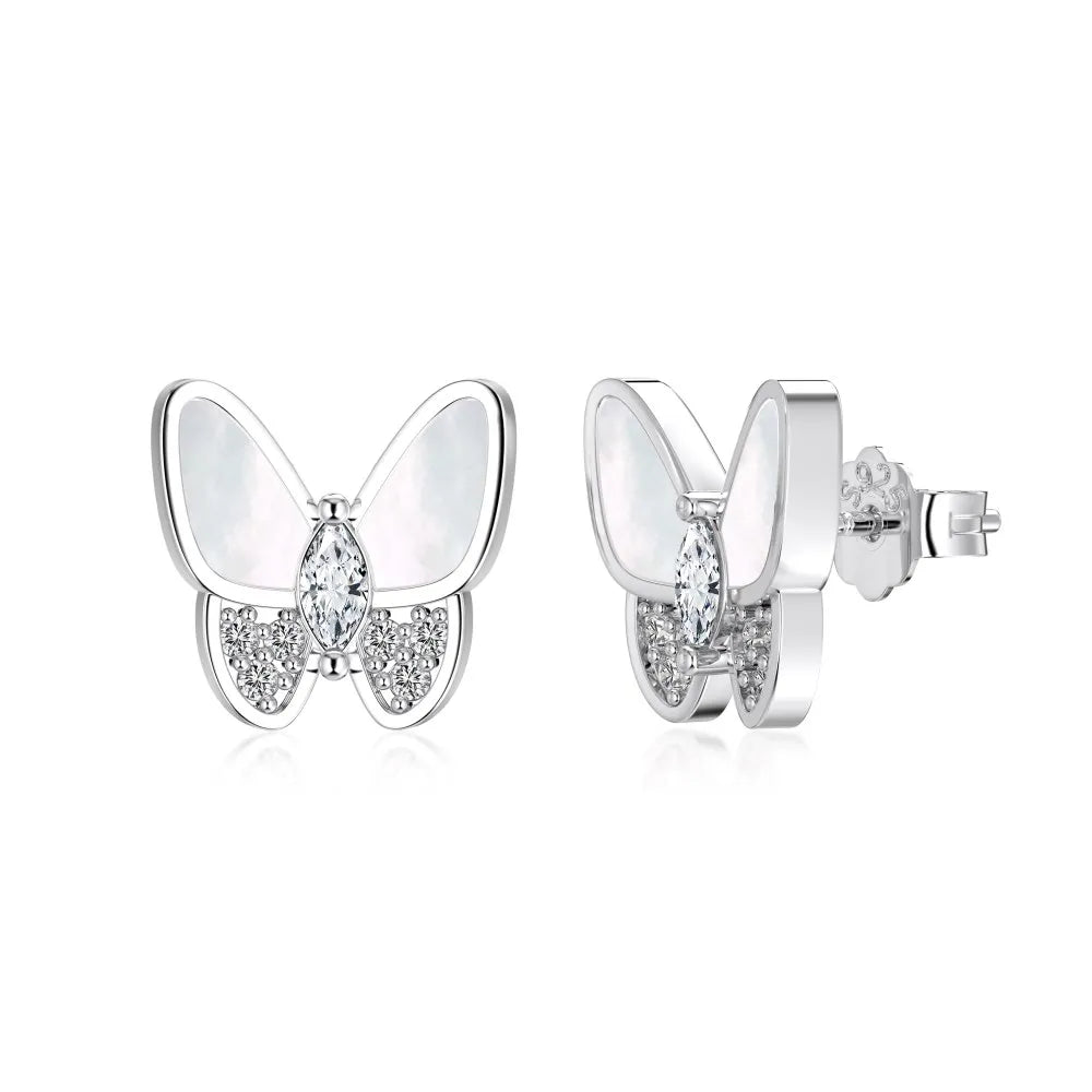 KAKODIY Elegance Women's Jewelry Accessories 925 Sterling Silver Hypoallergenic Shell 5A Cubic Zirconia Butterfly Stud Earrings