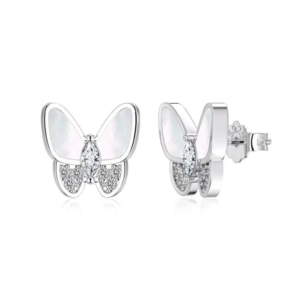 KAKODIY Elegance Women's Jewelry Accessories 925 Sterling Silver Hypoallergenic Shell 5A Cubic Zirconia Butterfly Stud Earrings