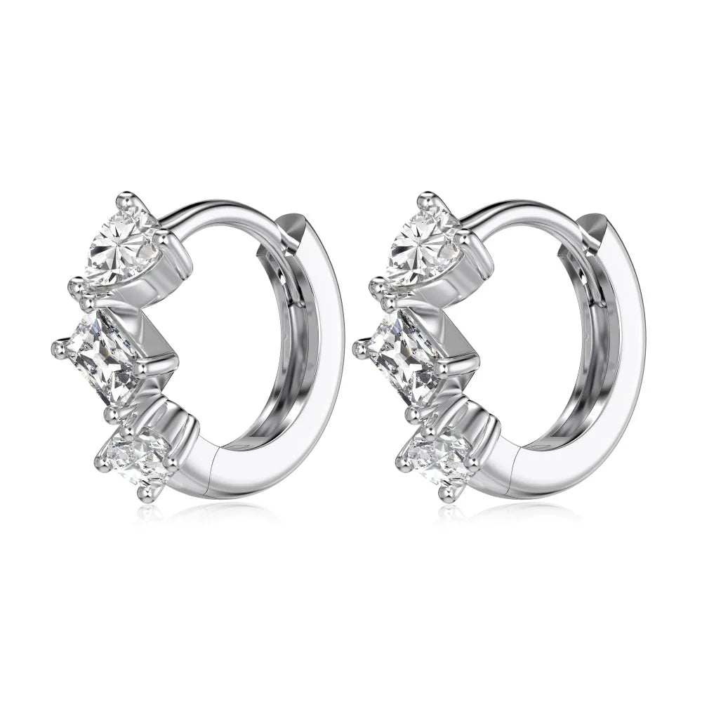 Tiny Delicate Women Jewelry Solid 925 Sterling Silver Rhodium Plated Multiple Shapes 5A Cubic Zirconia Hoop Earrings