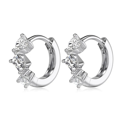 Tiny Delicate Women Jewelry Solid 925 Sterling Silver Rhodium Plated Multiple Shapes 5A Cubic Zirconia Hoop Earrings