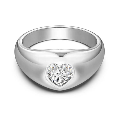 Personalized Design Women Girls Jewellery S925 Silver Gold Plated Chunky Polish Surface Heart Shape 5A Zirconium Rings