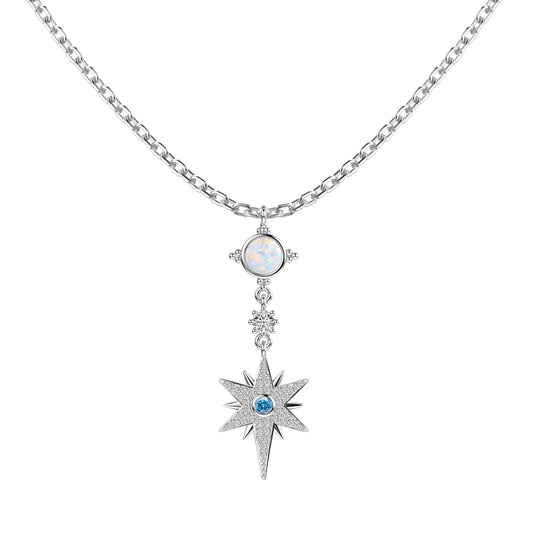 925 Sterling Silver Star Opal Pendant Necklace by KAKODIY