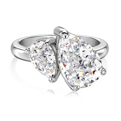 Classic Dainty Design 925 Sterling Silver Rhodium Plated Double Stone 8A Crushed Iced Out Cut Cubic Zirconia Jewelry Rings