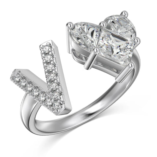 Statement Heart Cubic Zirconia Open 925 Sterling Silver Ring by KAKODIY - product view 8