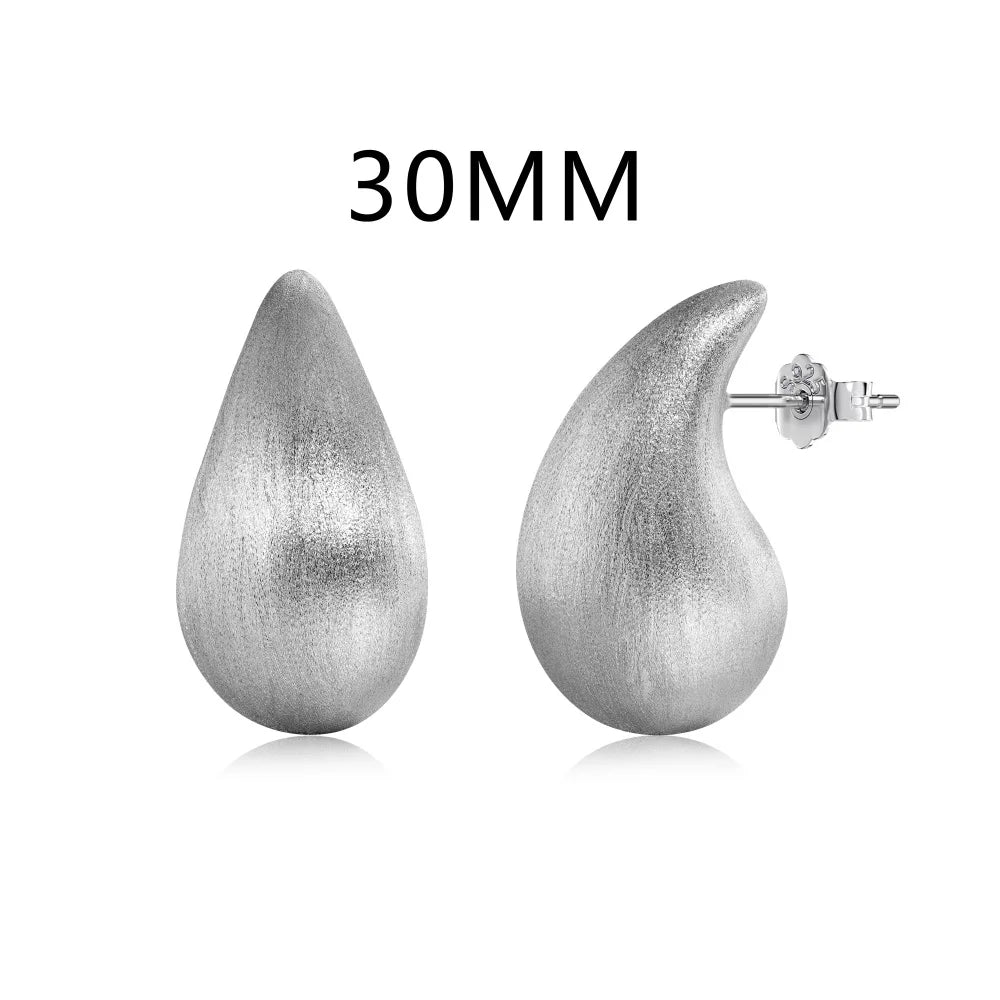 Fashion Statement Design  S925 Silver Waterdrop Shape Brushed Surface Multiple Size Stud Earrings for Women Accessories