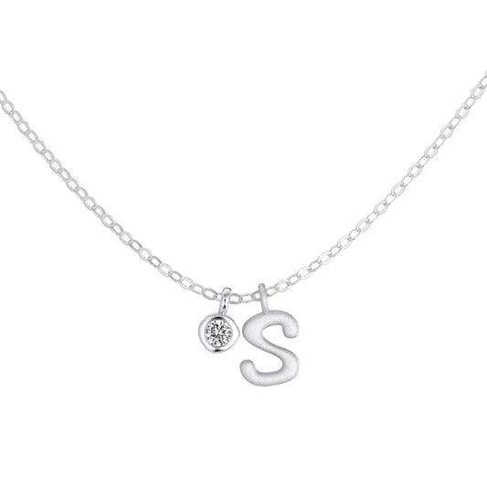 925 Sterling Silver S Initial 5A CZ Necklace by KAKODIY