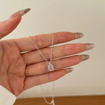 Classic Design Collection 925 Sterling Silver Chain Link Solitaire Rectangle 8A Cubic Zirconia Stone Pendant Necklaces