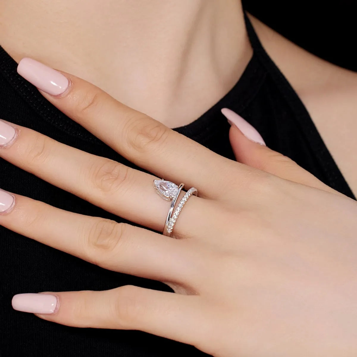 925 Silver Teardrop CZ Engagement Ring DY121021 product image 3