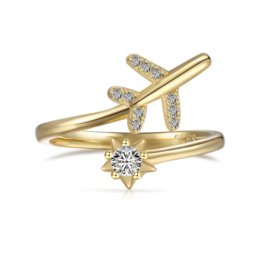 925 Sterling Silver Airplane CZ Adjustable Ring product image 7