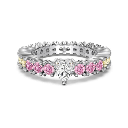 Jewelry Supplier OEM ODM Customized S925 Silver Eternity Band Baguette 5A Cubic Zirconia Heart Main Stone Promise Rings