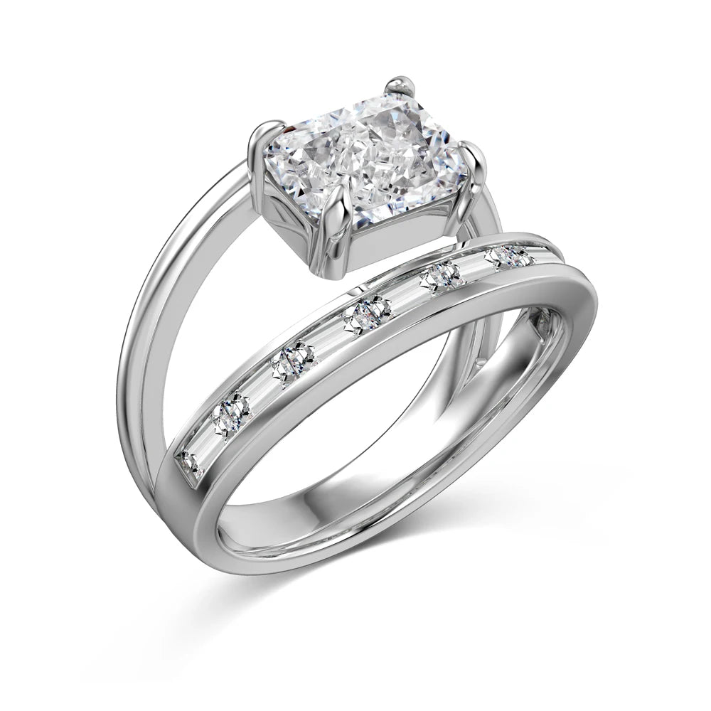 Dainty Charm Design S925 Silver Non Fade Rhodium Plated Double Layer Rectangle 8A Crushed Ice Out Cut Zirconia Women Rings