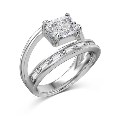 Dainty Charm Design S925 Silver Non Fade Rhodium Plated Double Layer Rectangle 8A Crushed Ice Out Cut Zirconia Women Rings