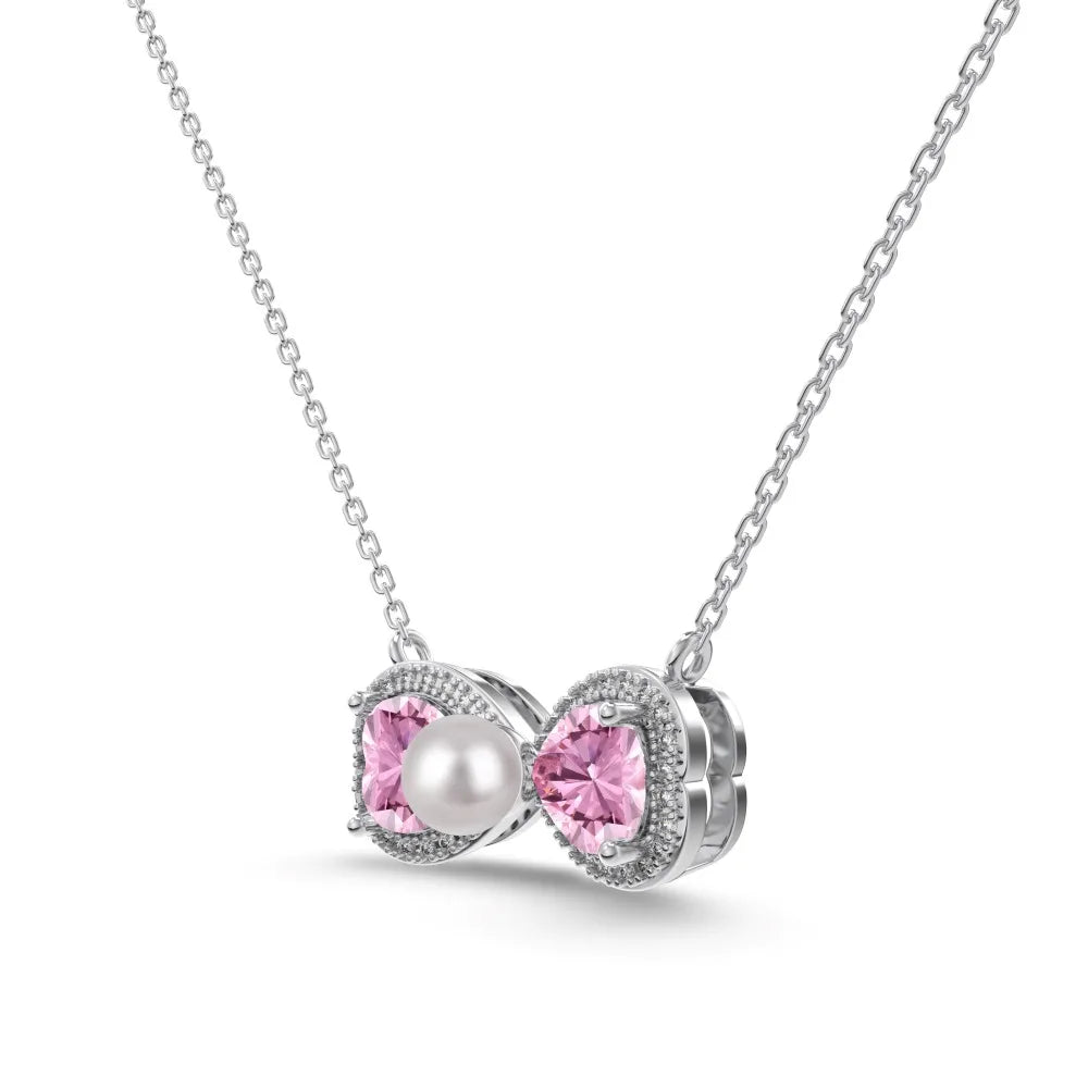 925 Sterling Silver Bow Pearl Pendant Necklace product image 6