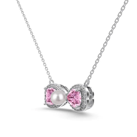 925 Sterling Silver Bow Pearl Pendant Necklace product image 6