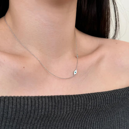 Simplicity Design Solid 925 Sterling Silver Link Chain Enamel 5A Cubic Zirconia Evil Blue Eyes Chain Necklace for Women