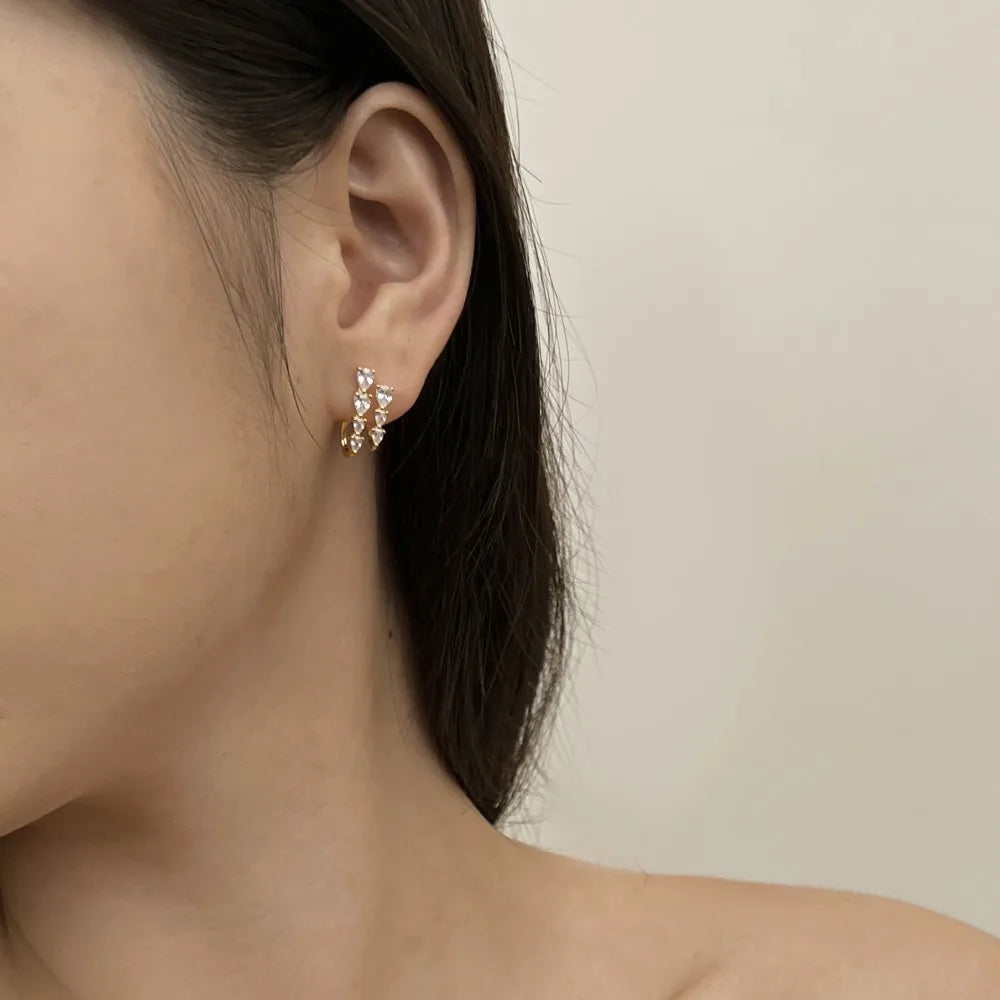 Luxury Geometric S925 Silver Jewelry 18K Gold Plated Earring Cz Zirconia Double Layer Hoops Hook Stud Earrings for Women