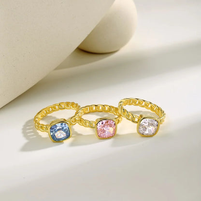 S925 Silver 18K Gold Plated Retro Vintage Cuban Chain Solitaire 8A Crushed Iced Out Cut Cubic Zirconia Jewelry Rings