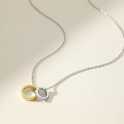 Fine Jewelry Simple Cz Zirconia Necklace Double Circle Pendant 18K  Gold Plated S925 Silver Eternity Necklaces for Women